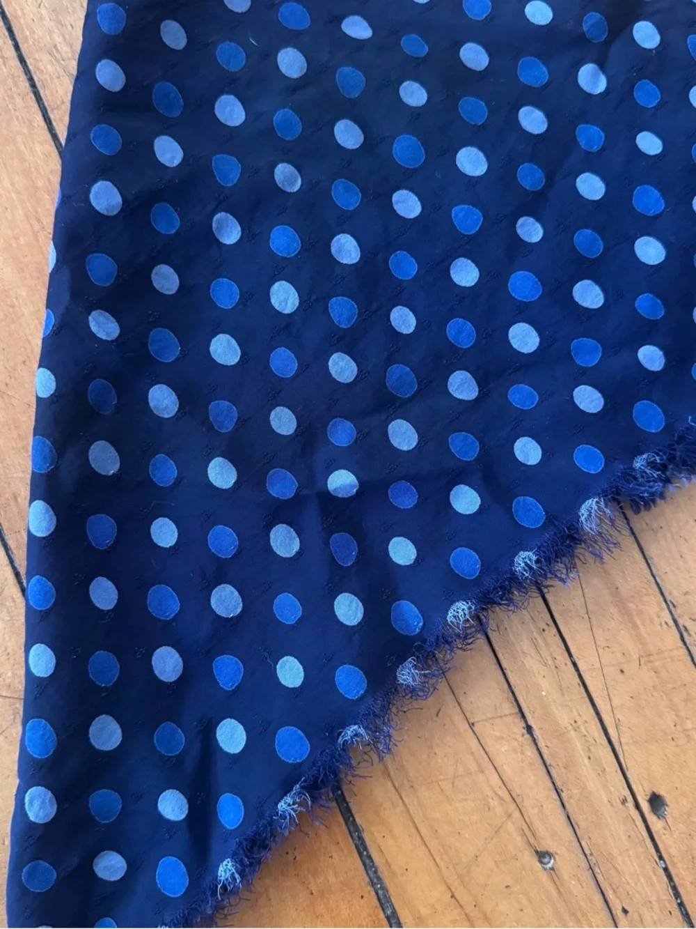 Vintage silk fringe triangle Polka Dot Navy Blue Lightweight Scarf bandana vtg - Picture 3 of 6